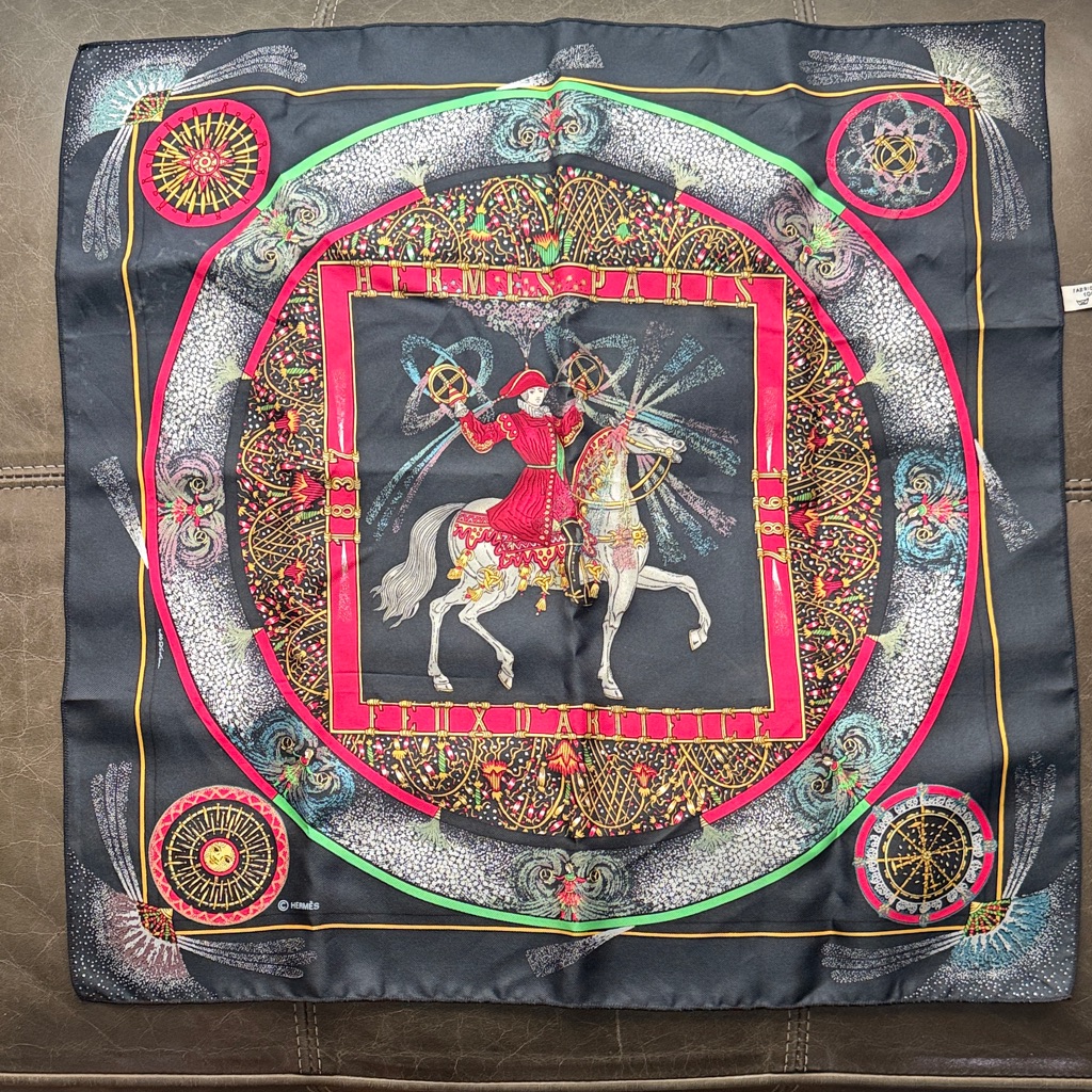 Hermes Black And Red Equestrian Scarf & Storage Box
